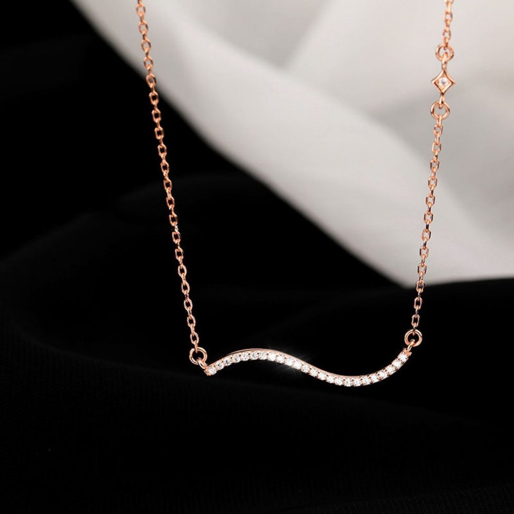 *NEW 925 Sterling Silver Diamond Wave Necklace - Picture 3 of 7